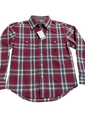 NWT Boys Roper Red Plaid Snap-Front Western Shirt
